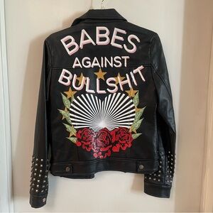 Nasty Gal Painted Black Faux Leather Jacket with Studs